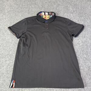 Robert Graham Polo Shirt Mens XL Black Contrast City Print Trim Casual 5